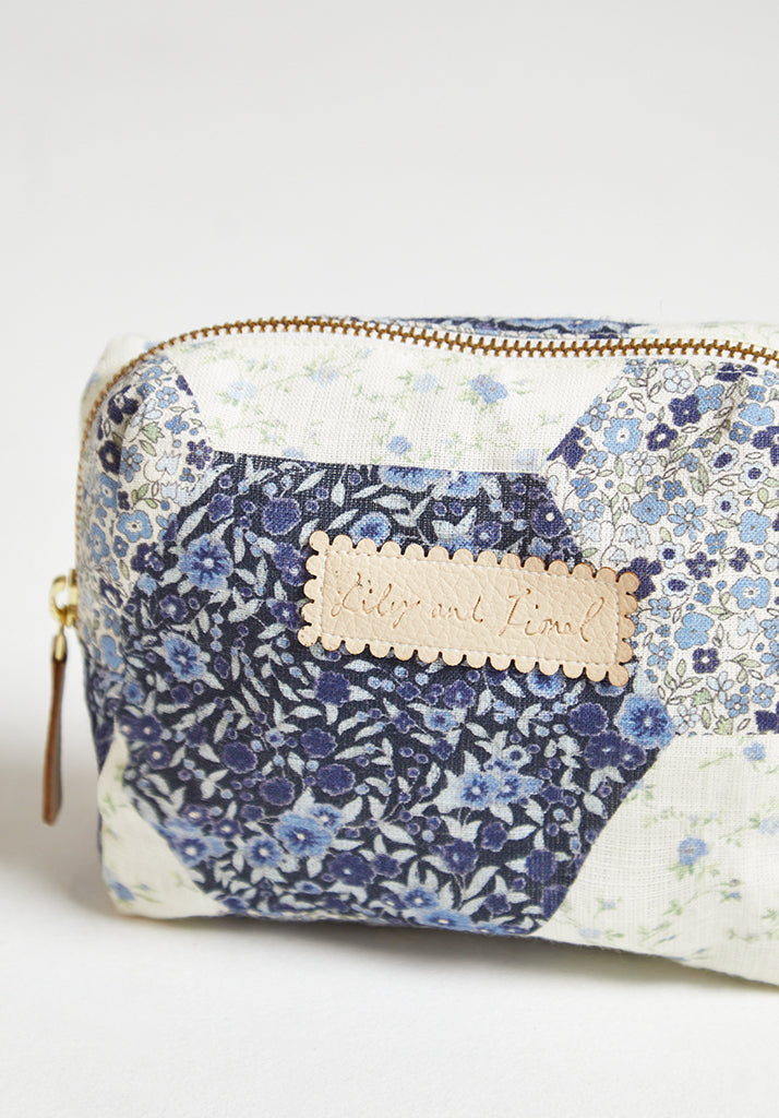 Maya Aster Patchwork Cosmetic Bag in Blue