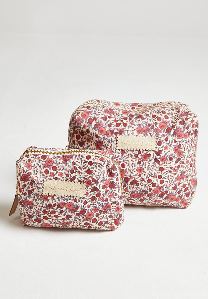 Vintage print wash bag in pink