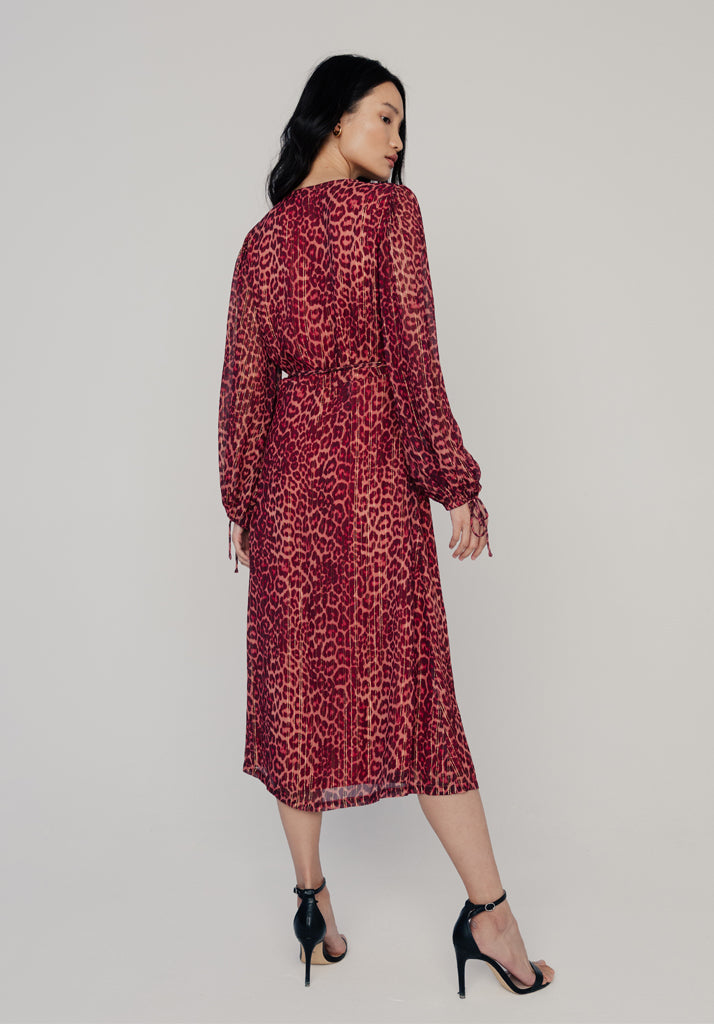 Fifi Leopard Midi Dress in Burgundy