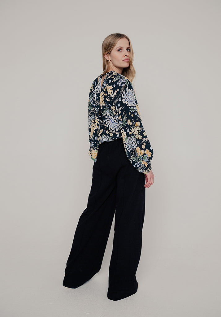 Helena Kyoto Floral Blouse in Navy