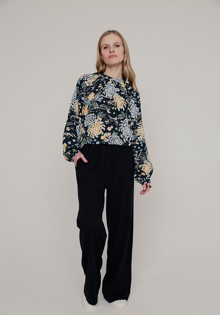 Helena Kyoto Floral Blouse in Navy