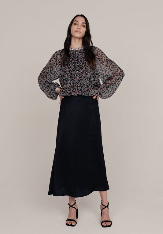 Helena Lucky Floral Blouse in Black